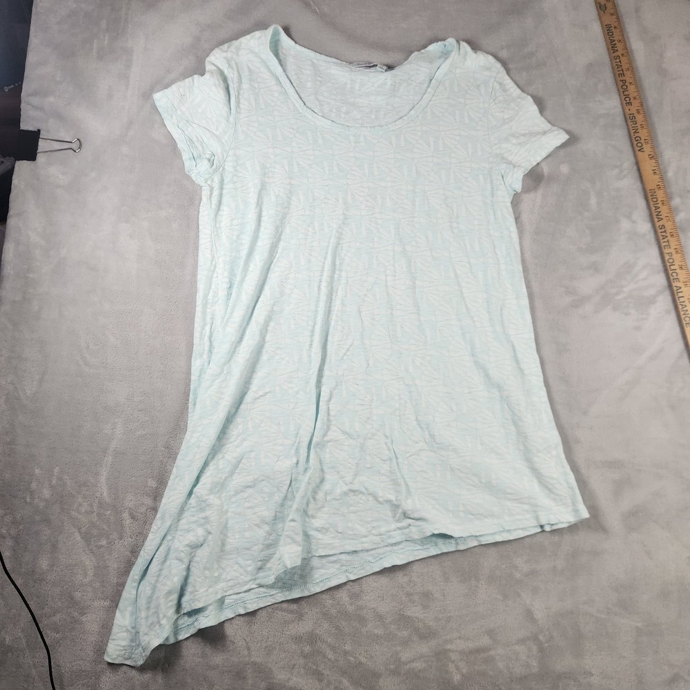Fresh Produce Tunic Shirt Womens Large Light Blue Short Sleeve Asymmetrical Top